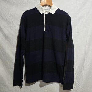 ColumbiaKnit Portland, Oregon Made in Usa Rugby Shirt - Blue Navy Striped - Sz S